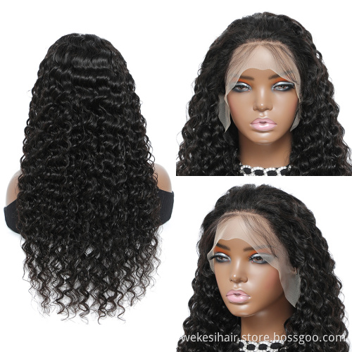 Cheap Brazilian Virgin Hair 13*4 Lace Front Wig, Natural Color Water Wave Remy Hair Wig For Black Women